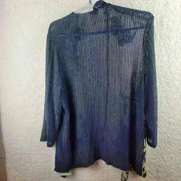 Easywear Chicos 3 Cardigan Womens XL Floral Laser Cut Striped Nylon Blend Open - Picture 5 of 16